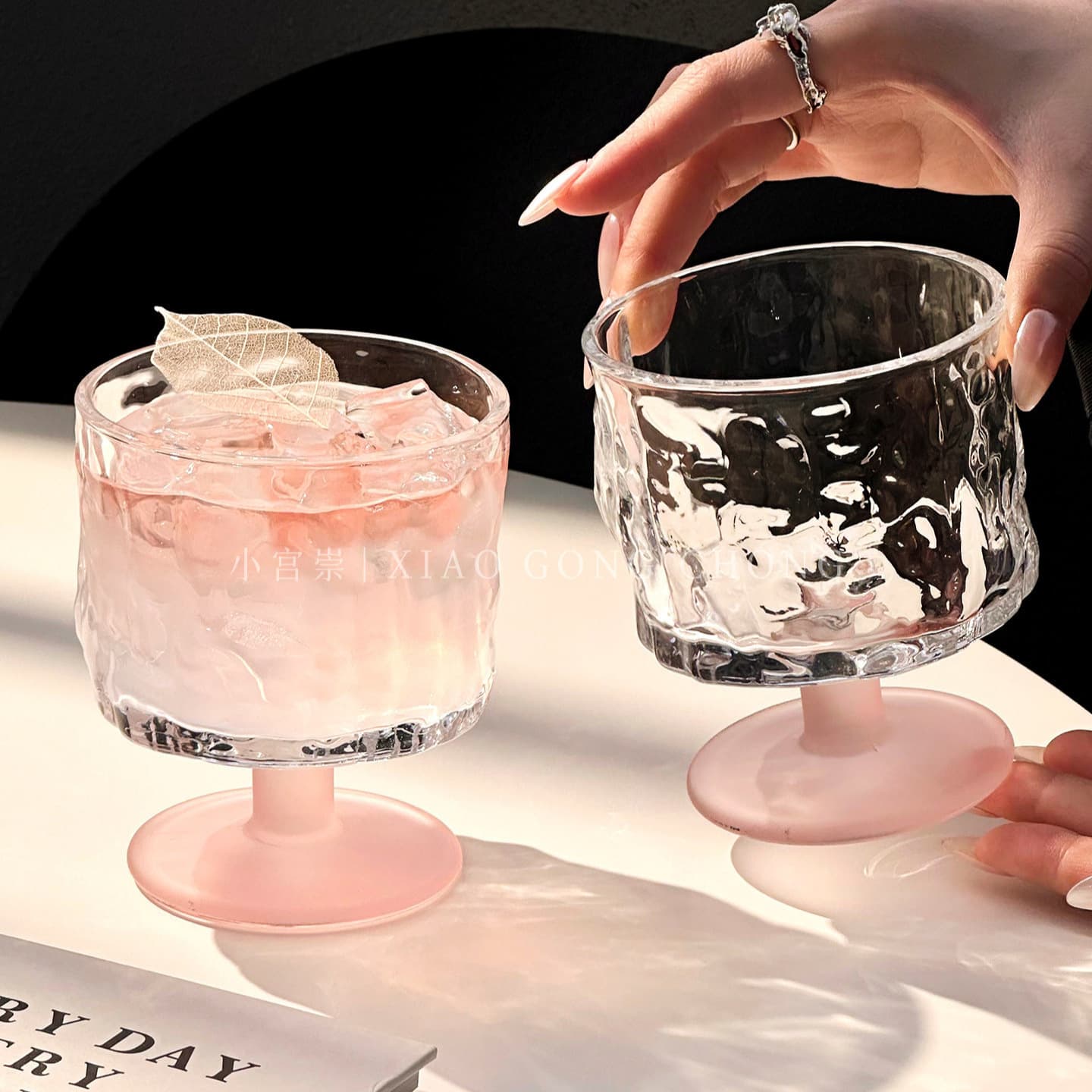 Ins-style pink glass coffee cup, juice cup, sparkling water cup, beverage cup, ice cream dessert cup