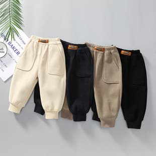 Boys' Fleece-Lined Pants Autumn/Winter Casual Pants Baby Warm Sweatpants Boys' Winter One-Piece Fleece Lined Pants Trendy