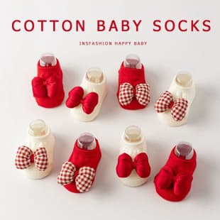 Red Baby Socks Spring Autumn Girls Toddler Infant Non-Slip Boat Socks Cute Thin Floor Socks