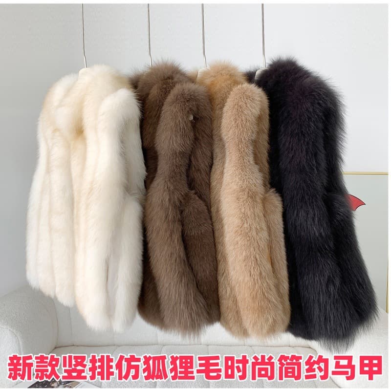 Faux Fox Fur Vest Short Style Stand Collar Vertical Stripe Casual Haining 2026 New Women's Autumn Winter Sleeveless Jacket