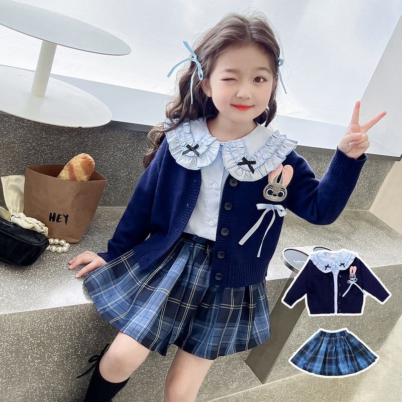 Girls college style jk uniform suit baby girl spring and autumn clothing little girl Judy Rabbit police officer cardigan sweater jacket
