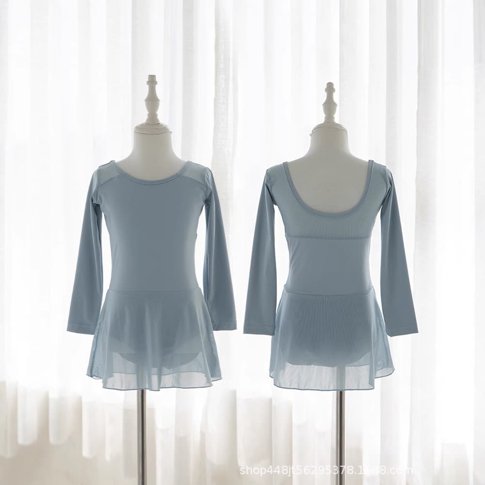 Children's dance clothing, women's autumn and winter long-sleeved mesh practice clothing, ballet Chinese folk dance gymnastics examination mesh skirt