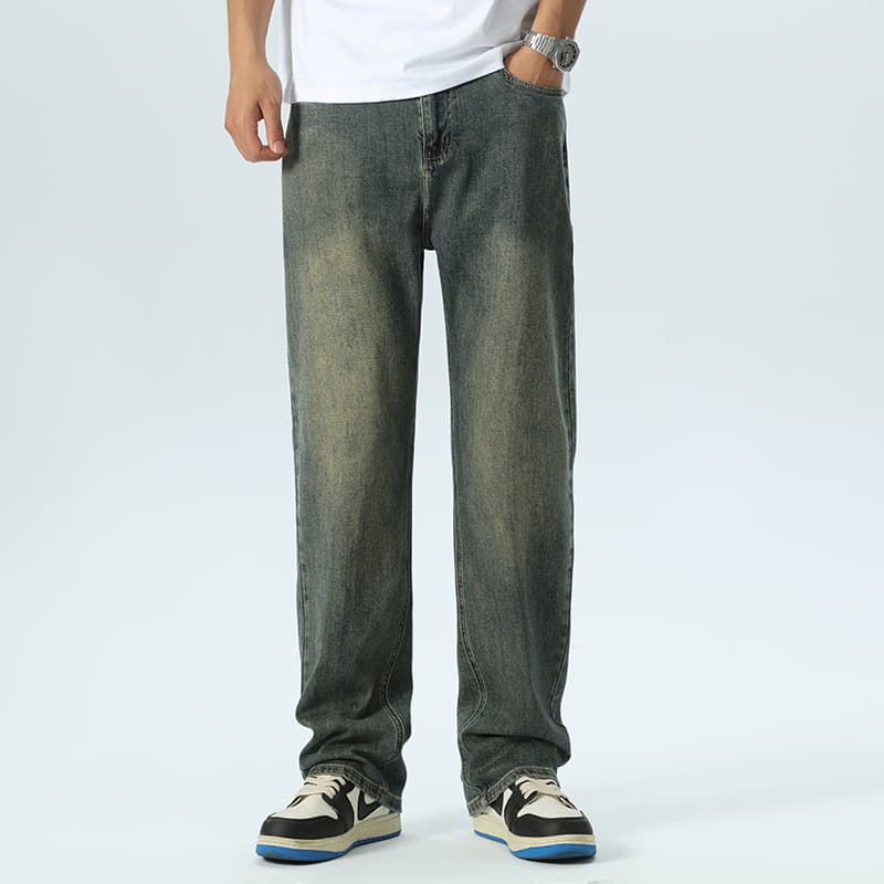New Spring Autumn Men's Denim Fashion Brand Casual Micro-Elastic Retro Loose Straight Jeans for Young Men