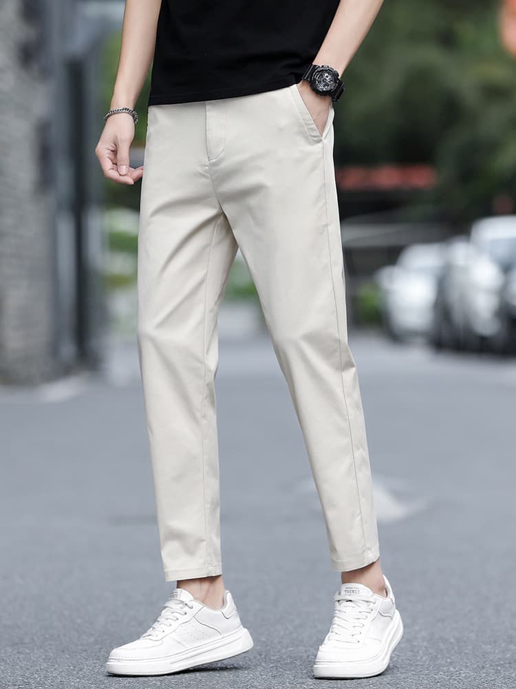 Trendy Men's Summer Pants, Mid-Rise, Ice Silk Fabric, Ankle-Length Casual Trousers, Lightweight