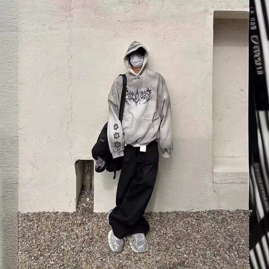 GRAILZ LEARL Limited Autumn/Winter Washed Distressed Embroidery Sanskrit Hoodie Vibe Style
