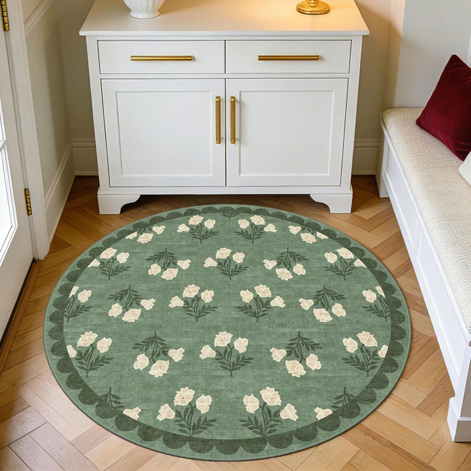 Floral light luxury round carpet home living room large area carpet full sofa coffee table carpet decoration bedroom carpet