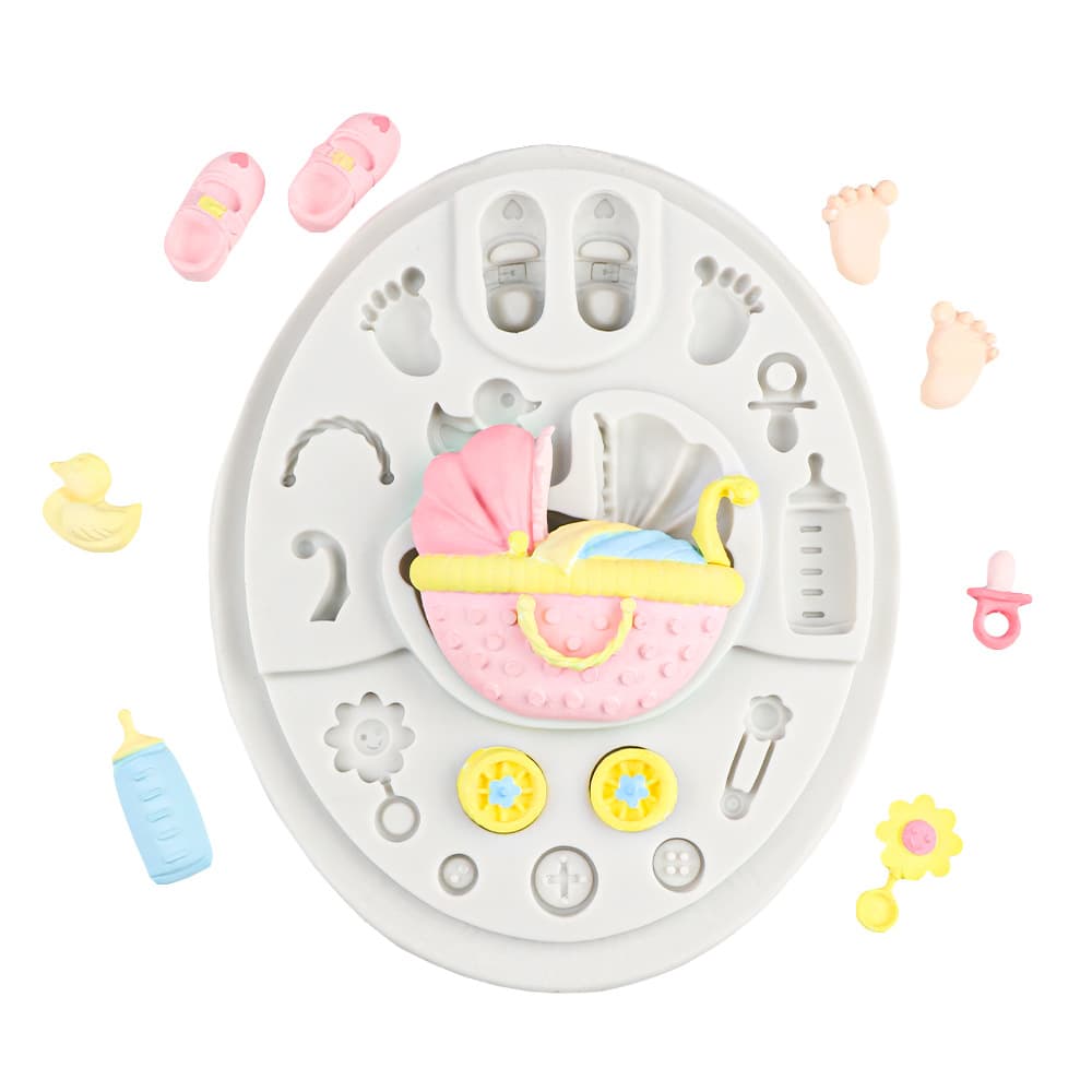 DIY Fondant Baby Theme Stroller Fondant Cake Silicone Mold Baby Bottle Shoes Chocolate Decoration Baking