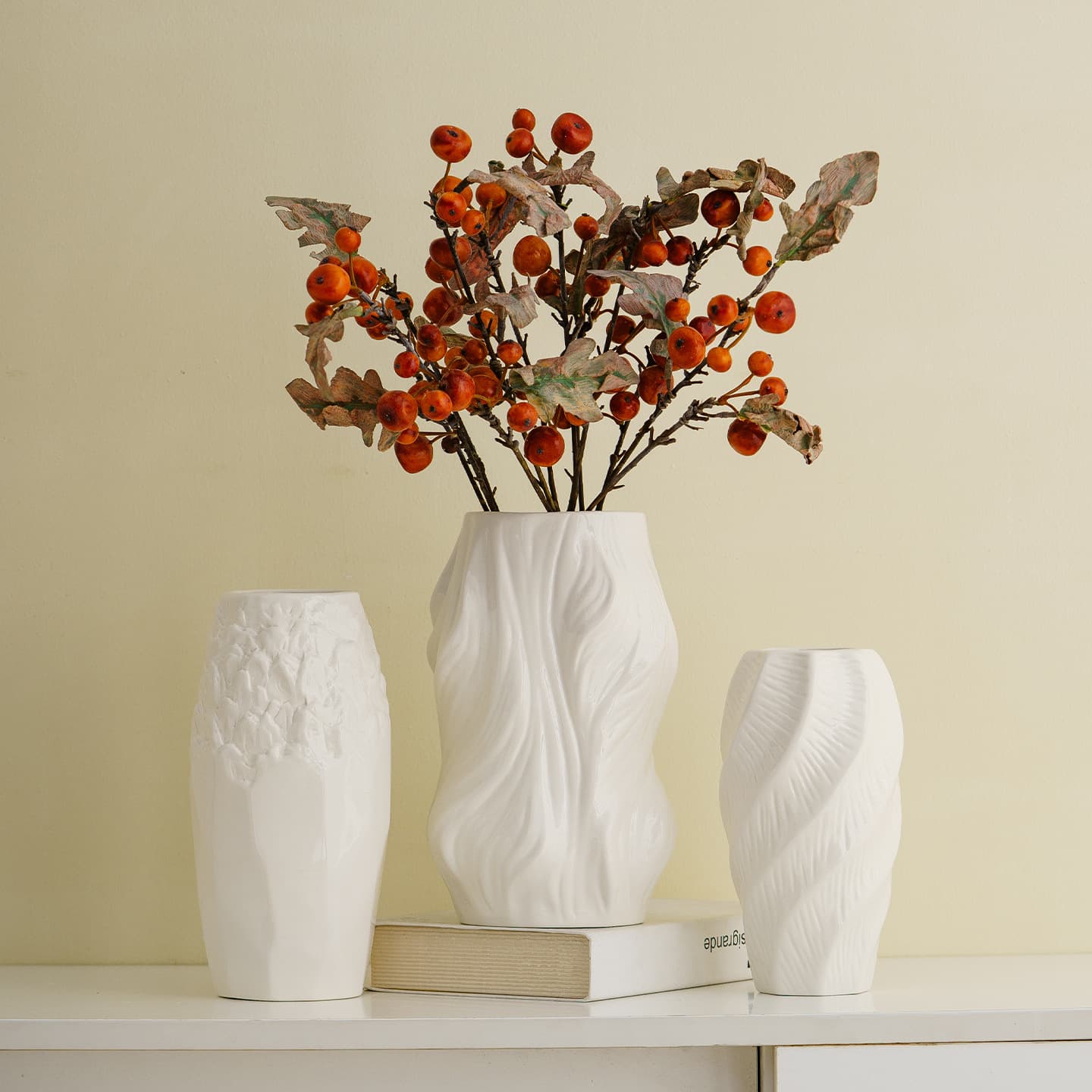 Dutu Minimalist Creative White Ceramic Vase Decoration, Light Luxury High-End Living Room Entryway Floral Arrangement Hydroponic Decor