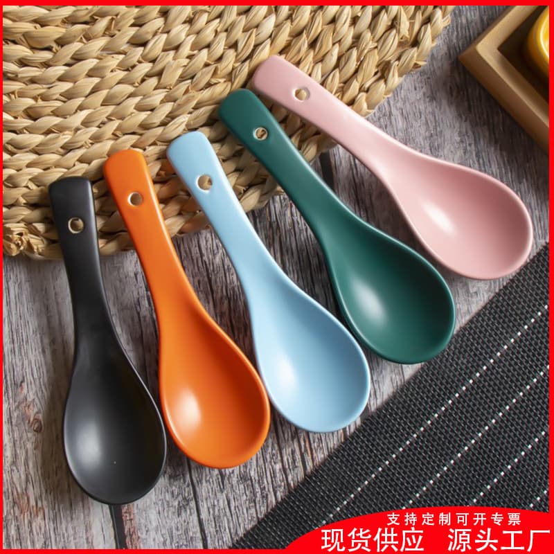 Nordic Style Colorful Ceramic Spoons Small Candy Colored Soup Spoons Spoon Set Home Use Bowl Eating Porridge