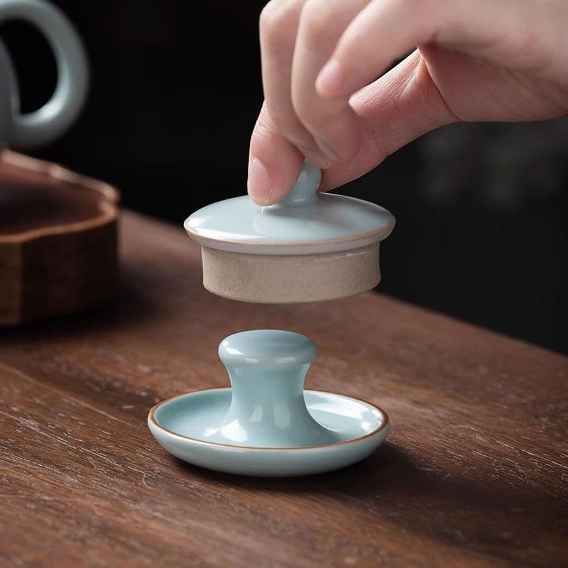 Reportable Open Film Ru Kiln Cover Set Teapot Tea Cover Set Pot Bearing High-End Cover Set Cover Bowl Tea Pet Ornaments Tea Ceremony