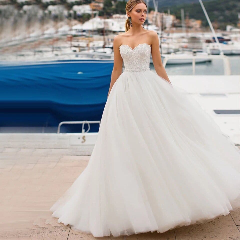 New Sexy Strapless Lace Long Slimming Wedding Dress for Amazon, AliExpress, Wish, and Independent Sites in European and American Markets
