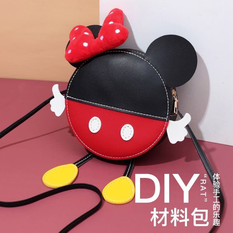 2020 New Women's DIY Woven Handbag Kit - Mickey & Minnie Mouse Round Shoulder Crossbody Bag