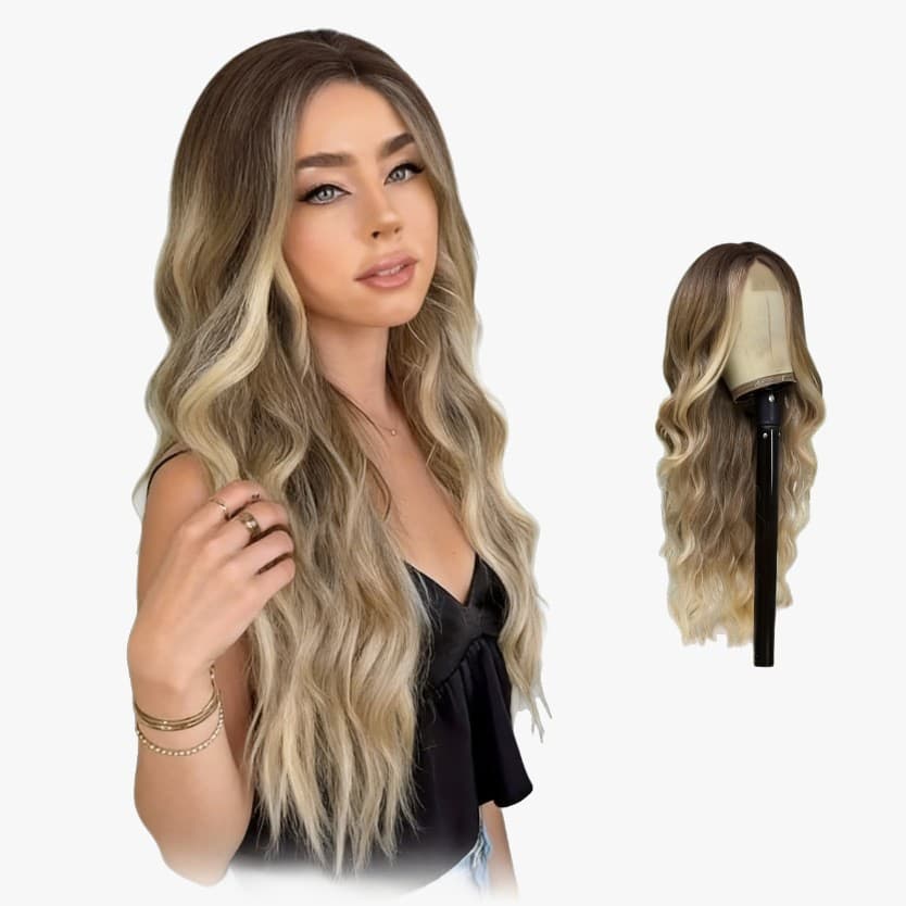 European and American Cross-Border 26-Inch Blonde Curly Wig Long Loose Waves Middle Part Women's Long Curly Wig