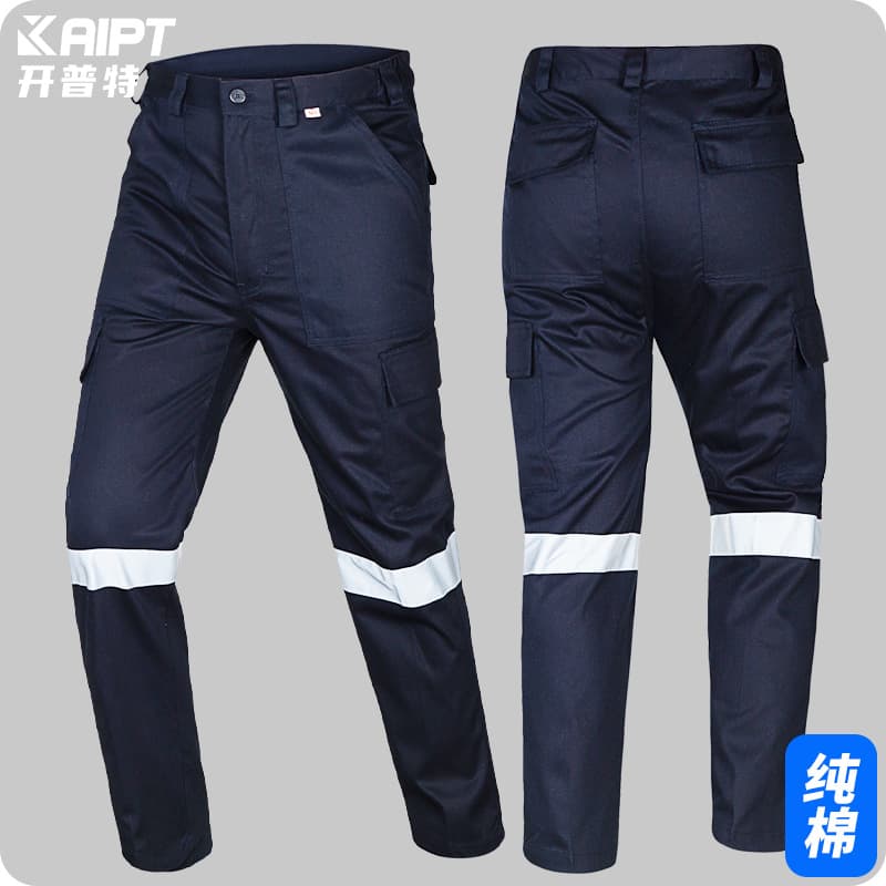 Custom Cross-Border Pure Cotton Reflective Cargo Pants for Men, Durable Loose Work Pants for Petrochemical and Auto Repair Workwear