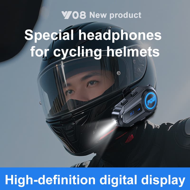 Y08 Cross-Border New Model Helmet Bluetooth Headset MP3 Mixing Music Sharing LCD Screen FM Intercom Helmet Headset