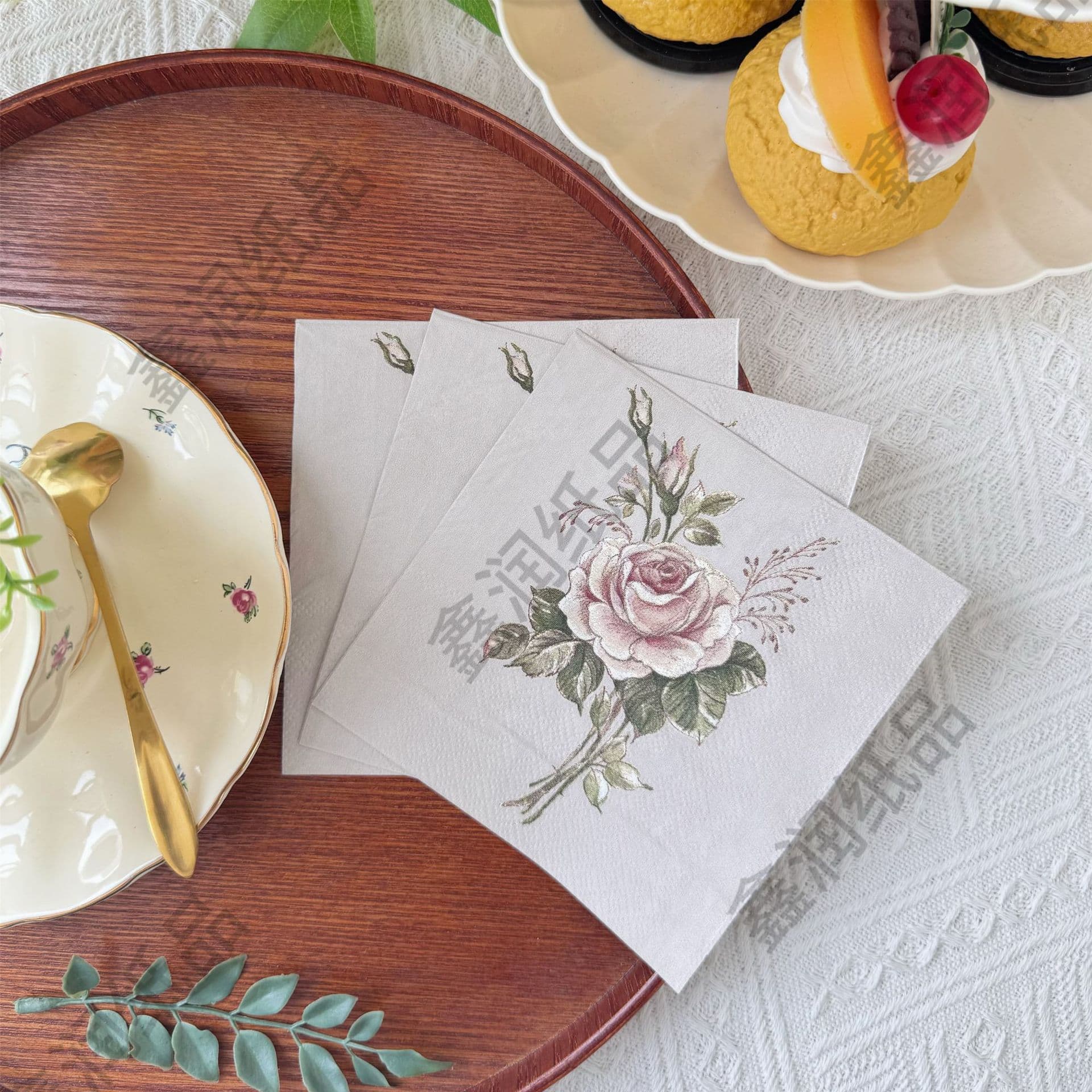 20 Sheets Vintage Rose Colored Napkins Printed Tissue for Birthday Wedding Party Takeout 25cm