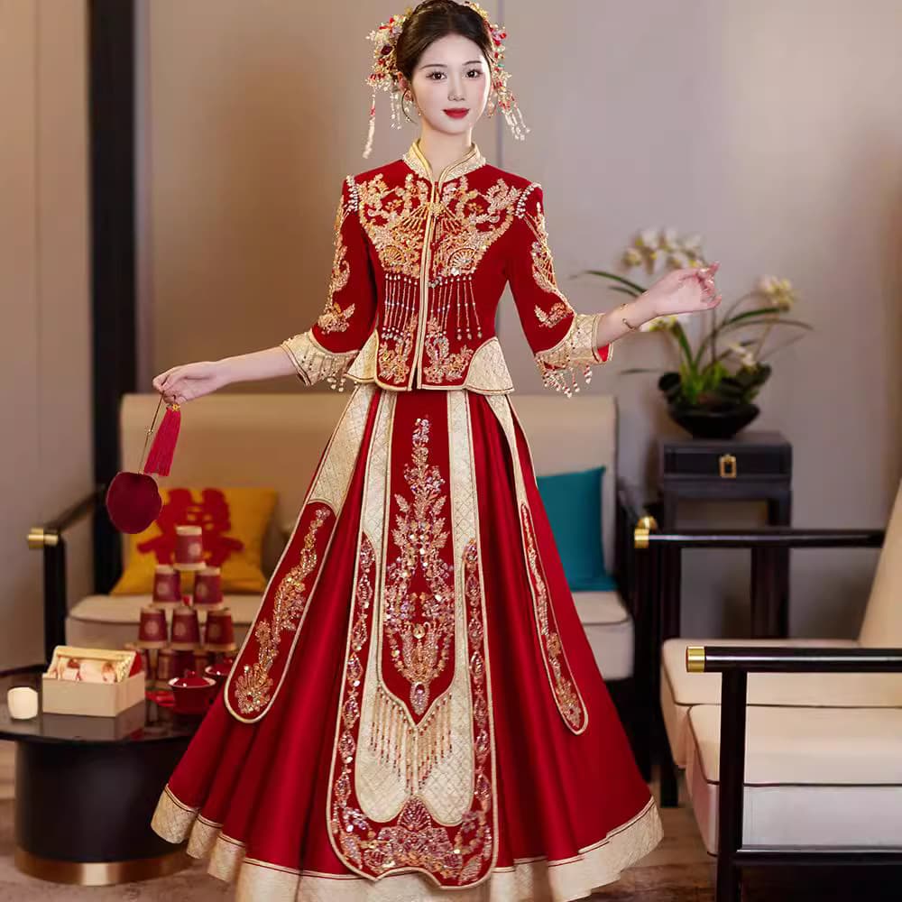 Xiuhe Suit Bride 2024 New Heavy-Duty Red Wedding Dress Chinese Wedding Marriage Spring Style Women Dragon Phoenix Gown