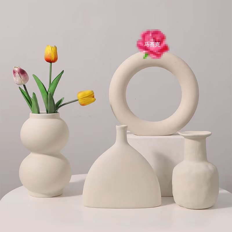 Nordic Plain Ceramic Vase Decoration Modern Simple Dried Flower Arrangement Home Living Room Guesthouse Art Decor