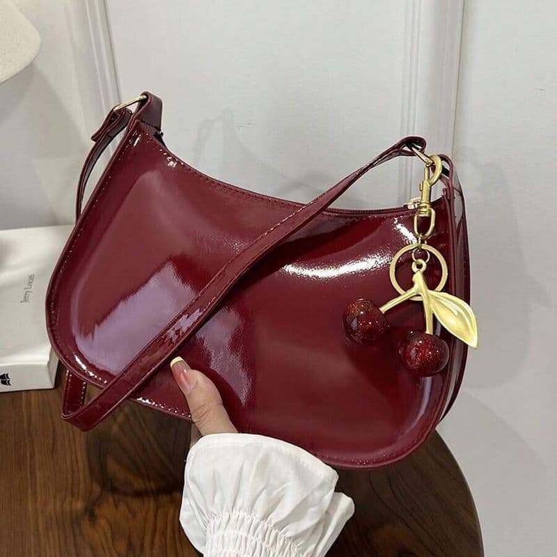 Cherry portable fashion bag handbag large capacity cute commuter shoulder trendy women's bag black with cherry pendant