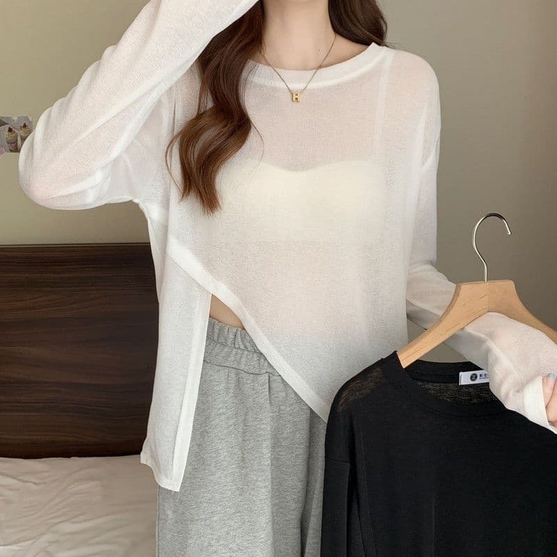 Versatile Plus Size T-Shirt for Women 2025 Summer Crew Neck Basic Loose Casual Versatile Irregular Sun Protection Tee