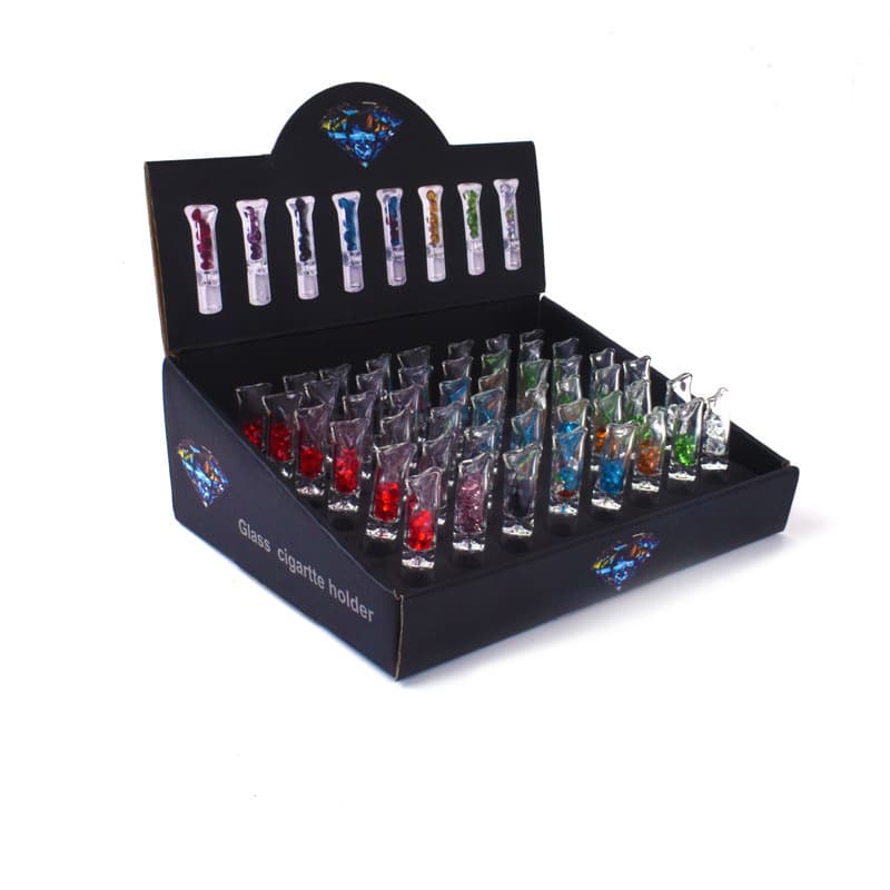 Cross-border Hot Selling Glass Cigarette Holder with Colored Rhinestones, Multiple Rhinestone Options Available, Filter Flat Cigarette Holder Glass Mouthpiece