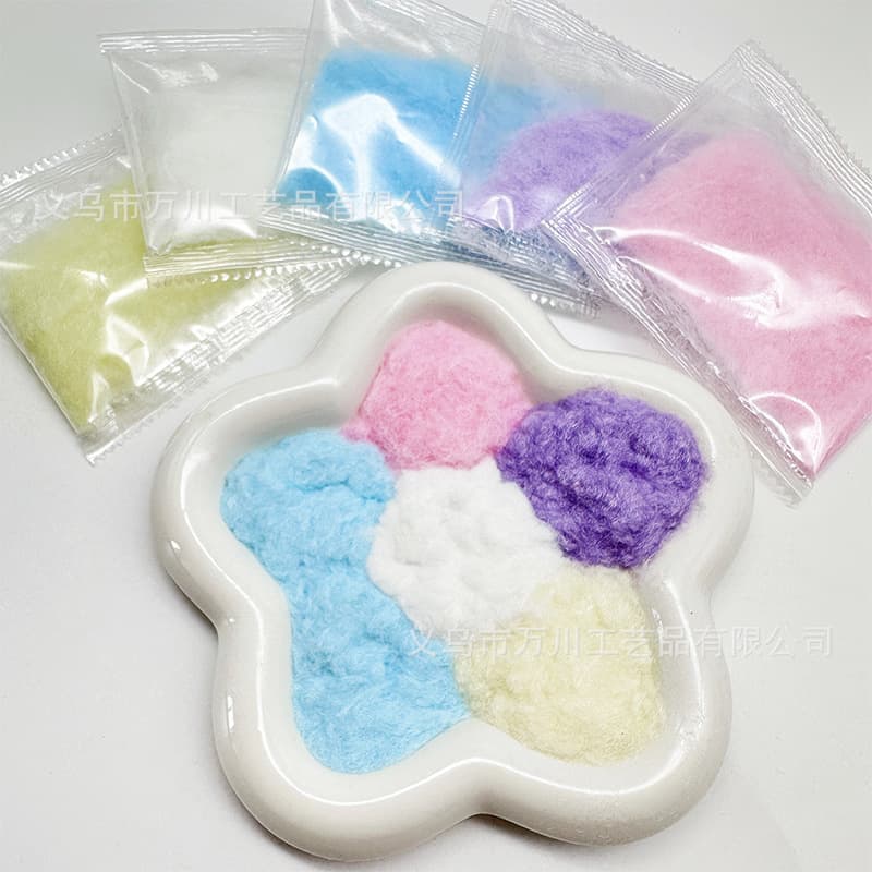 Squeezable realistic colored plush powder silicone squeaky flocking powder bagged cat paw DIY craft materials wholesale