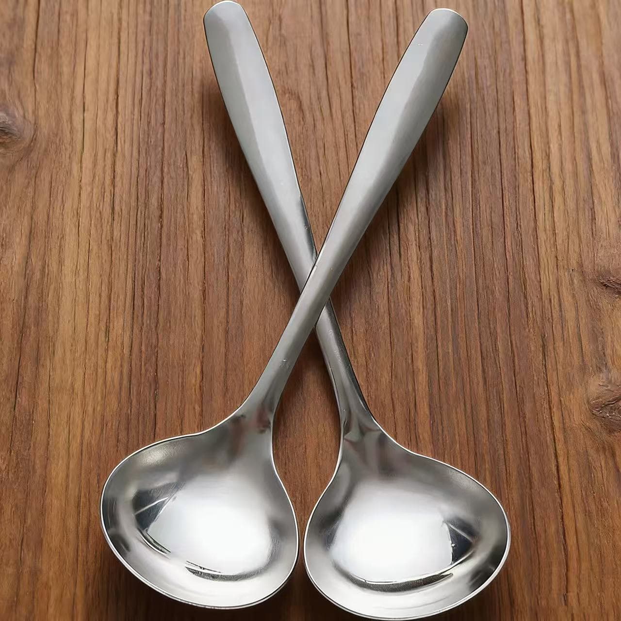 Stainless Steel Large Head Spoon Korean Style Long Handle Soup Spoon, Soup Ladle for Soup and Congee, Restaurant Hot Pot Spoon