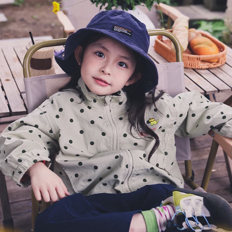 Angu Yuanbao 2026 Autumn New Style Sweet Girls' Loose Zip-Up Cardigan with Polka Dot Stand Collar Top