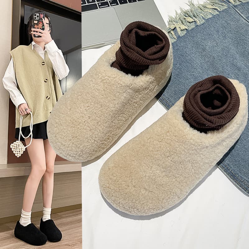 Retro Thick-Soled Furry Shoes Women 2024 Autumn/Winter New Plush Warm Lazy Slip-On Cotton Shoes