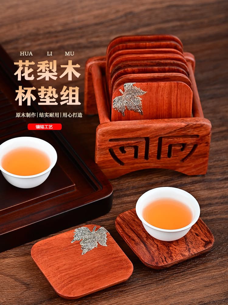 Solid wood tea coaster, rosewood round square coaster, Japanese tea ceremony Kung Fu tea coaster, tabletop insulation pad saucer