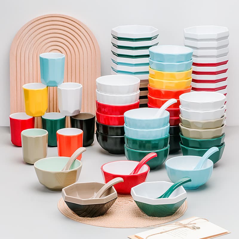 Double Color Melamine Bowls Restaurant Grade Rice Porridge Soup Bowls Commercial Dining Utensils Adult Modern Simple Style