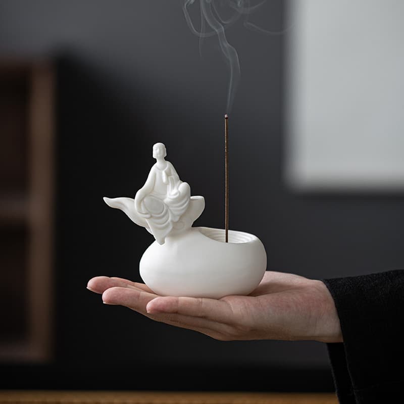 Zen Wuxiang Little Monk Incense Holder Ceramic Small Incense Burner Home Indoor Creative Incense Stick Tea Table Incense Tray