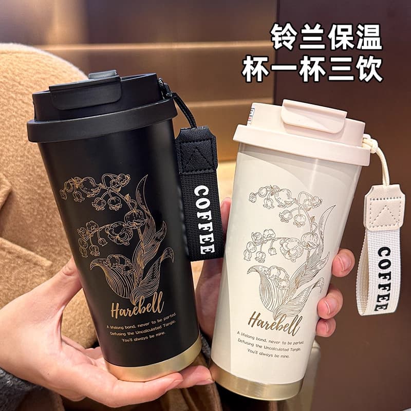 Coffee cup 304 stainless steel thermos cup double drinking straw gift cup coffee cup logo pattern customization
