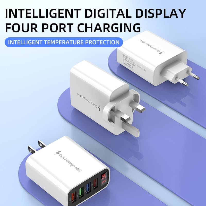 5V 3A Charger with 4 USB Ports Digital Display Charging Head