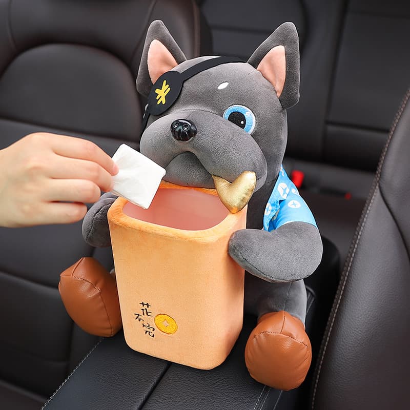 Car Tissue Box and Trash Can 2-in-1 Armrest Multi-Functional Storage Tissue Holder Creative Cartoon Car Decoration