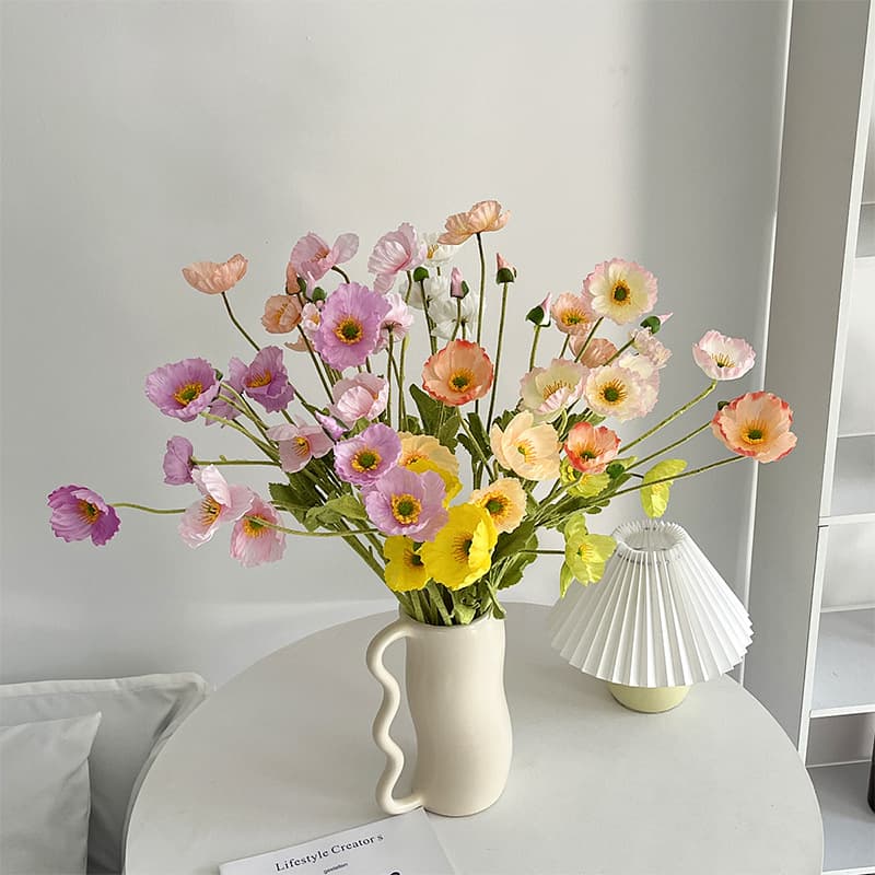 Flocking poppy poppy artificial flower silk flower poppy flower internet celebrity fake flower wedding wedding hall home decoration photography props