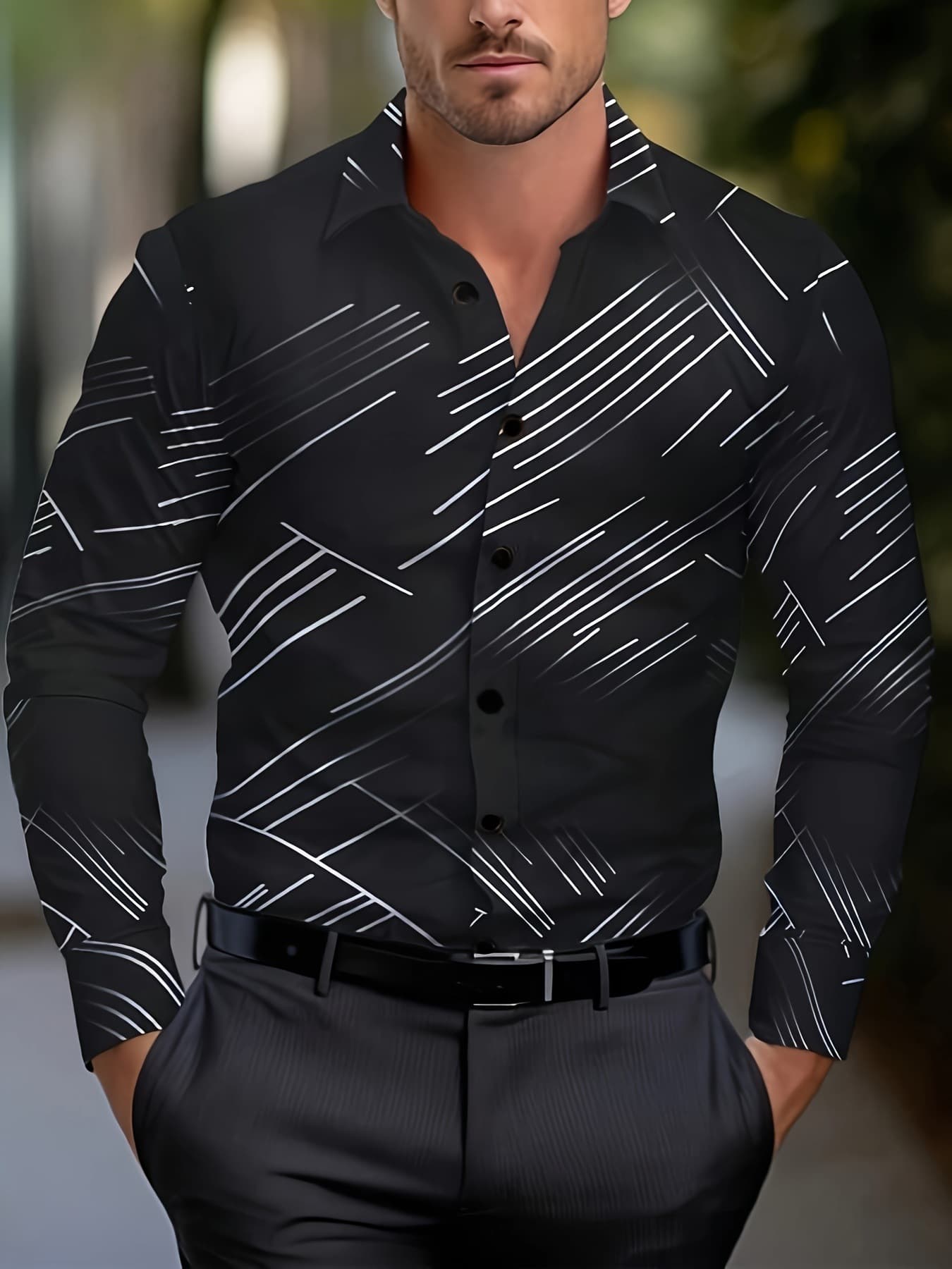 2025 New Cross-border Drop Shipping Polyester Men's Striped Clothing Cross-border Drop Shipping