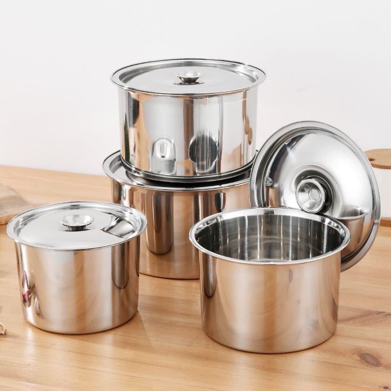 Thick Stainless Steel Commercial Seasoning Pot Round Thick Covered Flavor Bowl Lard Bowl Kitchen Tall Large Chili Oil Jar