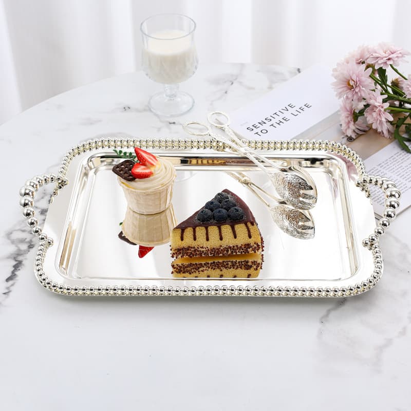 Metal snack tray afternoon tea dessert cake snack tray cosmetics jewelry storage tray large rectangular tray