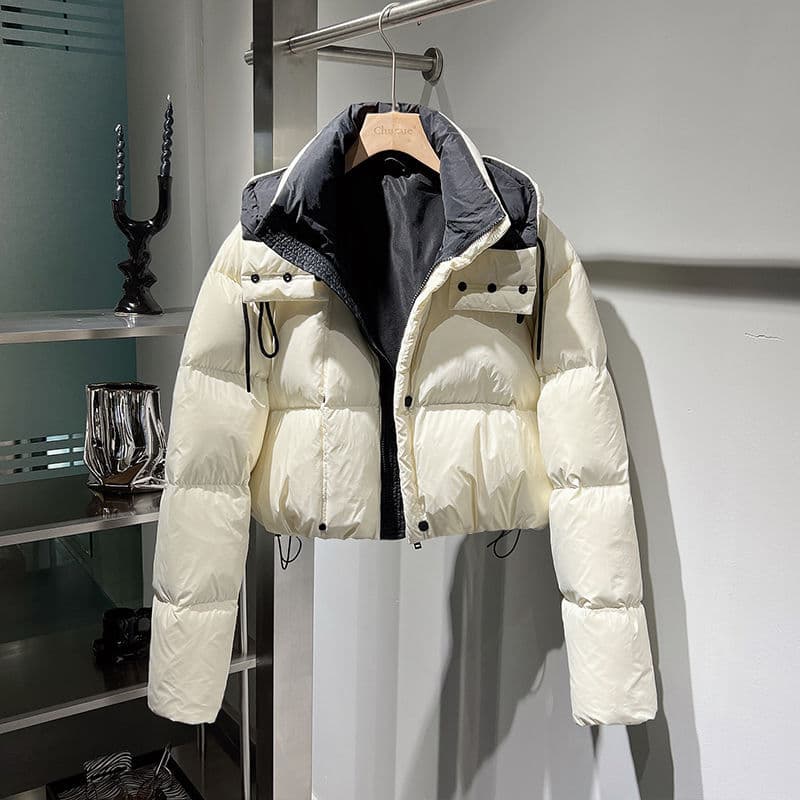 Women's 2026 Winter New Korean Fashion Versatile Casual Detachable Hood Puffer Short Jacket High-Waist Short Cotton Coat
