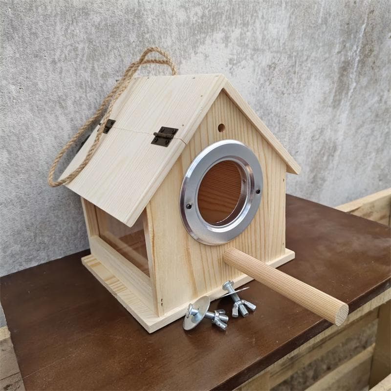 Solid Wood Budgie Breeding Box, Cockatiel Nest, Large Warm Hanging Nest for Winter, Incubation Box for Cockatiels