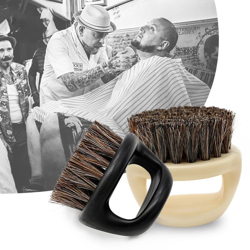 Ring beard brush, hair trimming brush, neck brush, men's beard care and styling brush, boar bristle brush, retro pomade brush