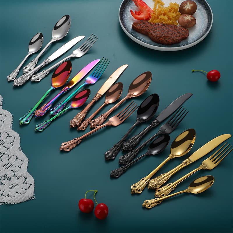 Cross-border Royal Cutlery Set 304 Stainless Steel Steak Knife Fork Spoon Western Restaurant Dessert Fork Spoon 4-Piece Set