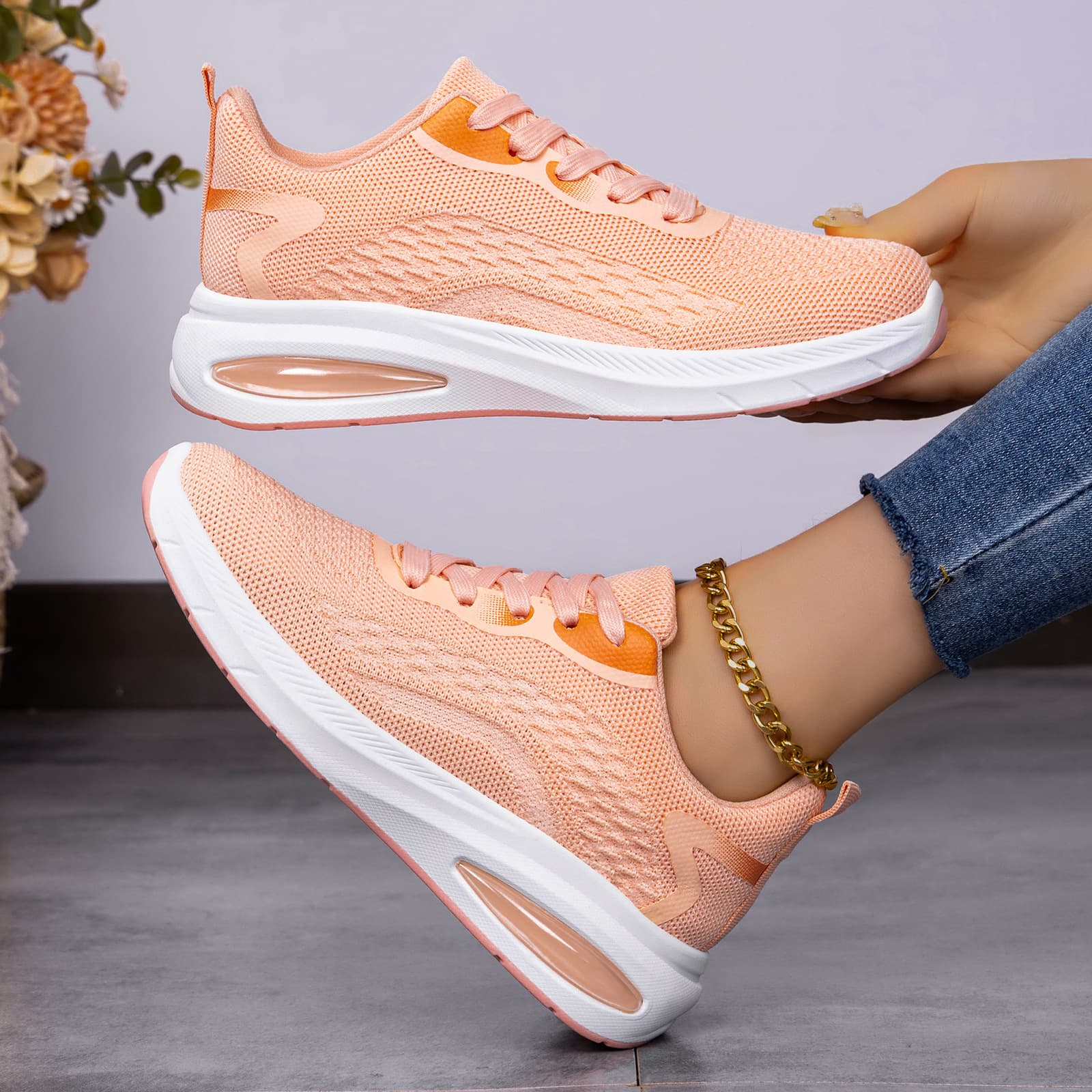 Women's Spring Outdoor Casual Lightweight Sneakers, Southeast Asia Cross-Border Flyknit Breathable Women's Shoes, Single Shoes, Mesh Shoes