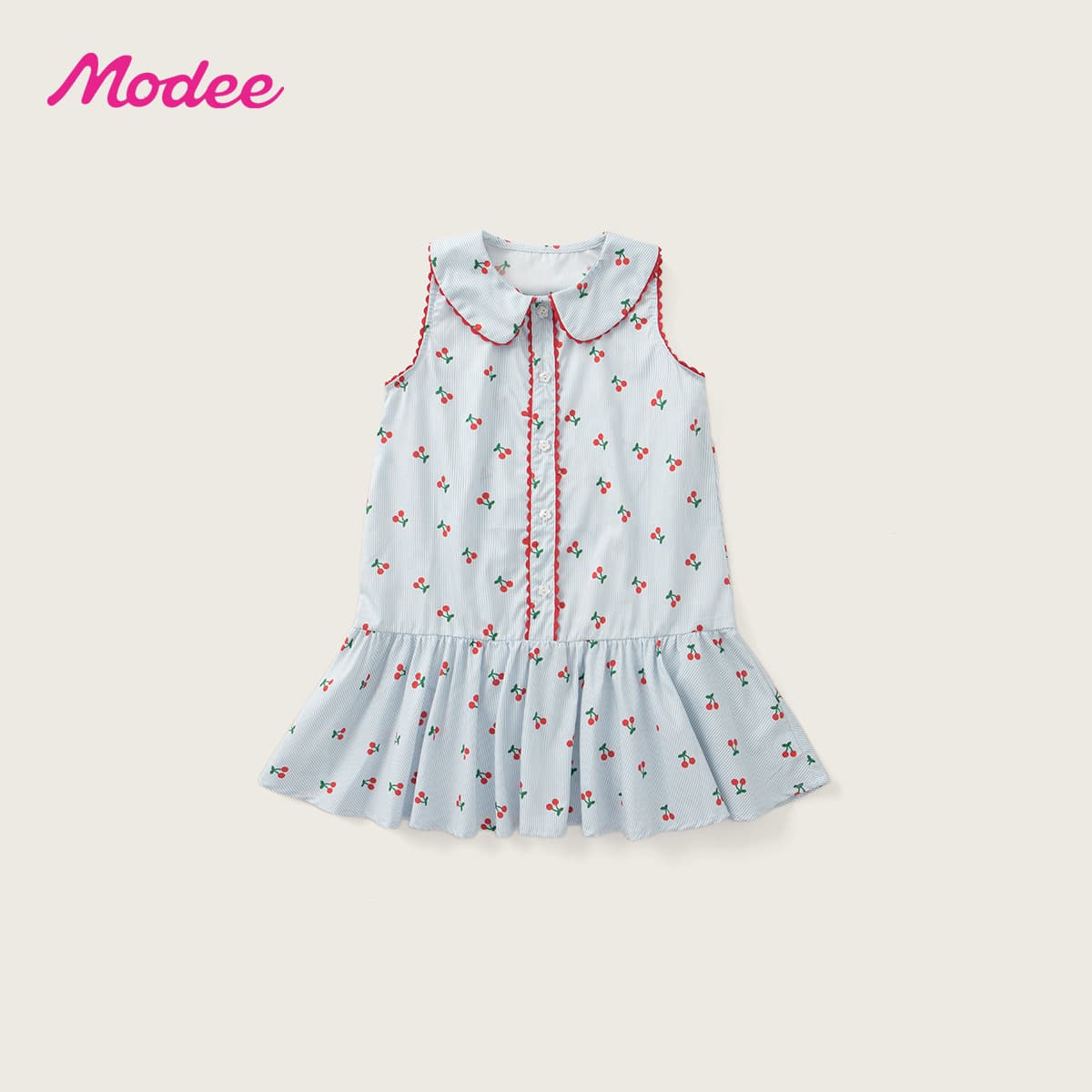 Girls Cherry Print Sleeveless Dress 2026 Summer New Sweet Style Lace Princess Dress for Children and Middle School Wholesale