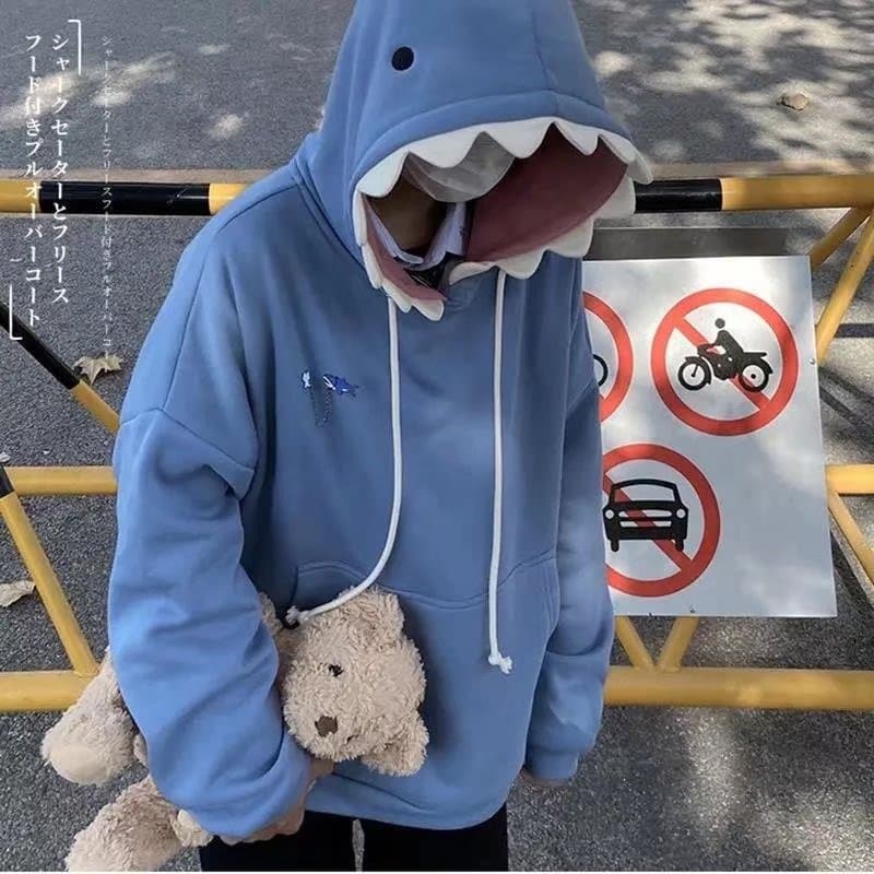 Shark Hoodie 2022 Autumn/Winter New Style Men's and Women's Couple Fleece-Lined Loose Student Creative Design Top Coat