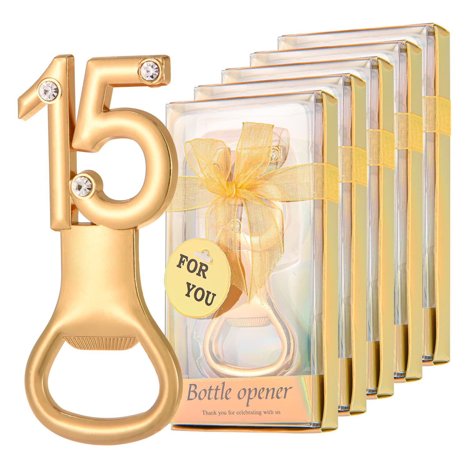 Birthday Gift Party Favor Gold 15 Bottle Opener Event Promotional Gift Numbered Bottle Opener