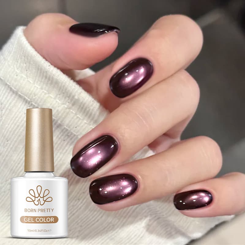 BORN PRETTY Nail Cat Eye Gel, Autumn/Winter Trendy Sparkling Deep Iridescent Glass Blue-Red Magnetic Nail Polish