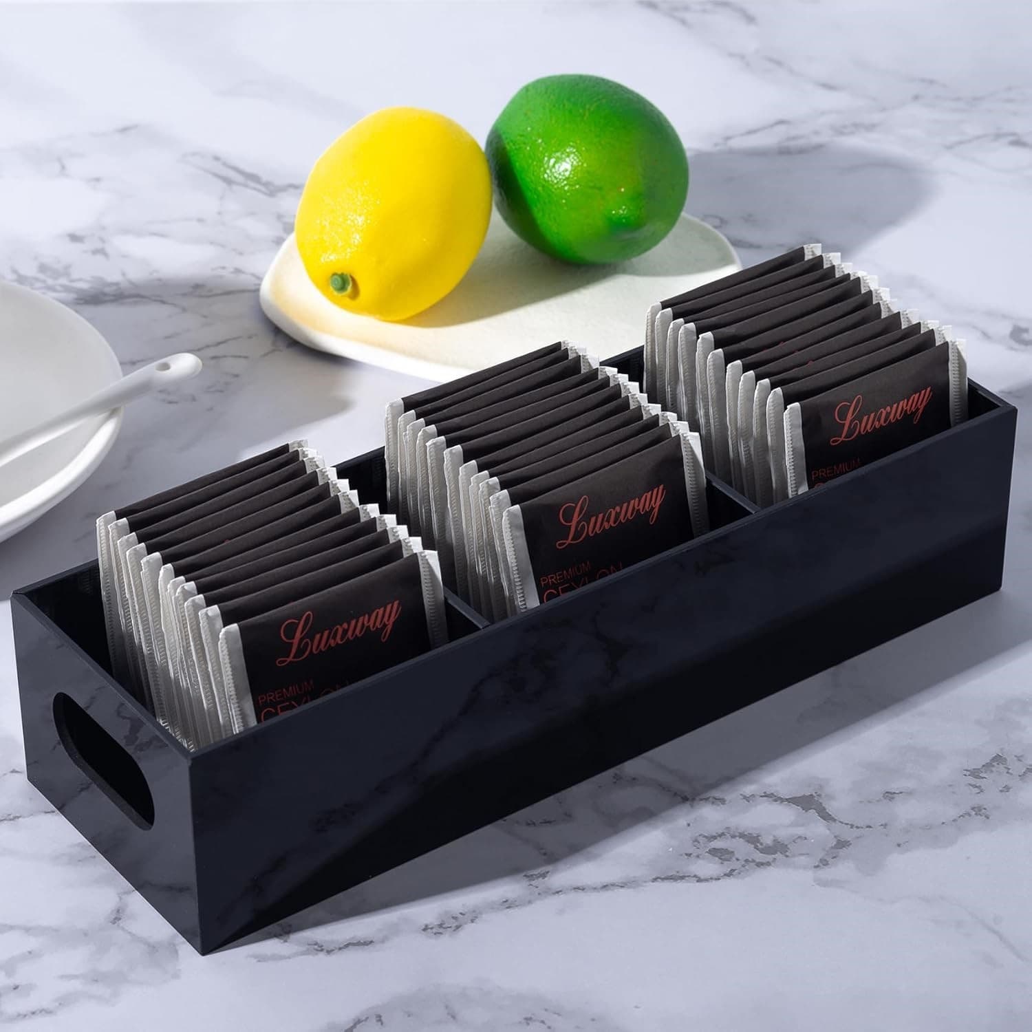 Custom Tea Bag Organizer Acrylic Stand for Kitchen Organization and Storage, Tea Box Container for Cabinet Coffee Bar