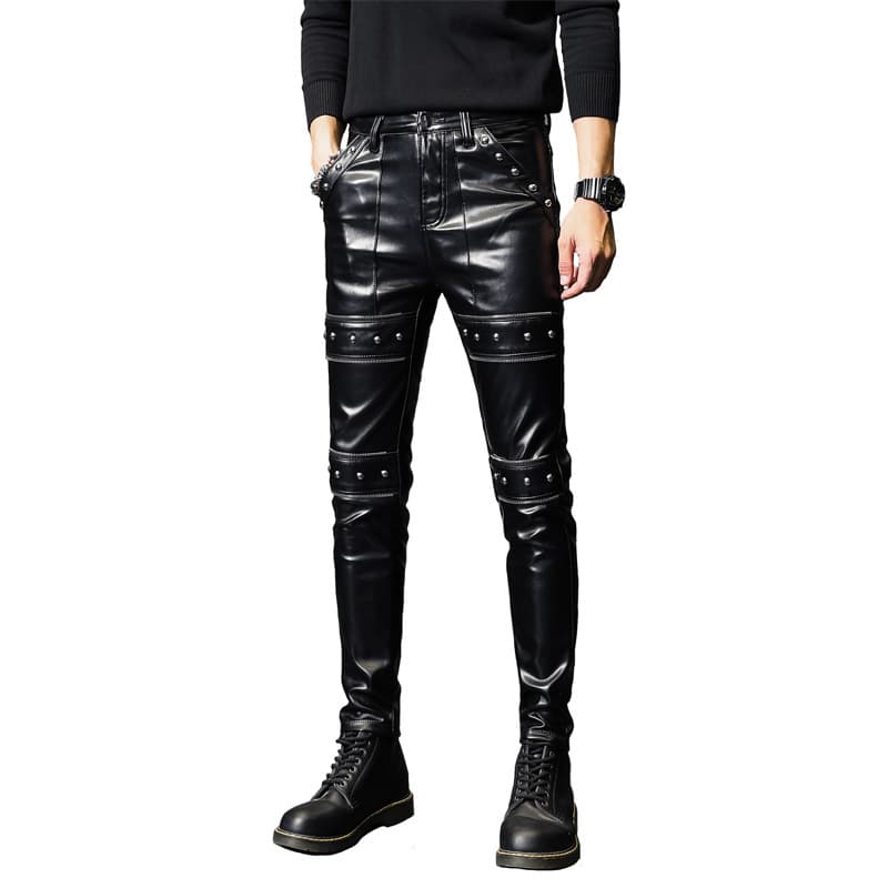 Men's Leather Pants Autumn/Winter Personality Fashion Slim Fit Trendy Slim Pants Men's Long Pants Cross-border One-Piece Drop Shipping